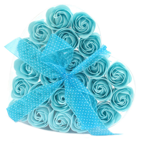 Set of 24 Soap Flower Heart Box - Blue Roses - Great Useful Things