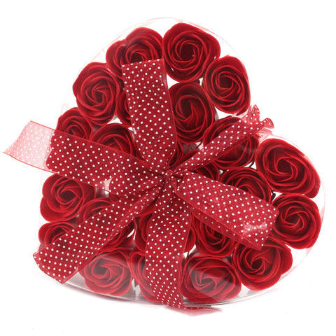 Set of 24 Soap Flower Heart Box - Red Roses - Great Useful Things