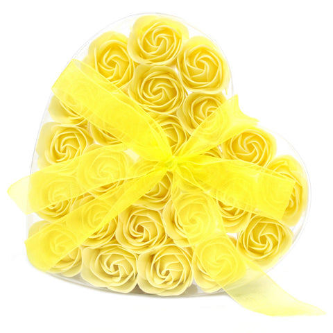 Set of 24 Soap Flower Heart Box - Yellow Roses - Great Useful Things